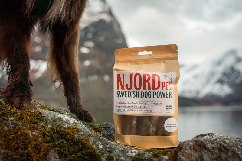 Njord pet swedish dog power rawhide beef rolls medium helt naturligt lufttorkat lufttorkade ben i naturen
